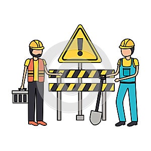 construction workers barrier shovel