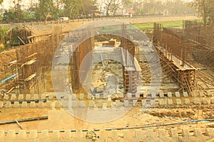 Construction workers building the barrier and way to water blocking. the way meant to flow from the PA in the upcoming rainy seaso