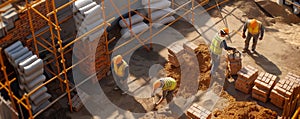 Construction Workers Building a Brick Structure photo