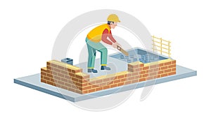 Construction Workers Building Brick Wall, vector design Generative AI