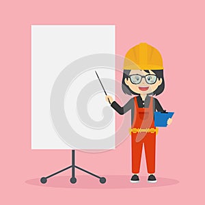 Construction Workers Character with Blank Board