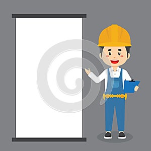 Construction Workers Character with Blank Board
