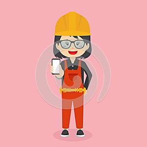 Construction Workers Character Hold The Phone