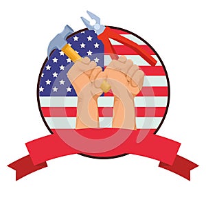 Construction workers hands holding tools