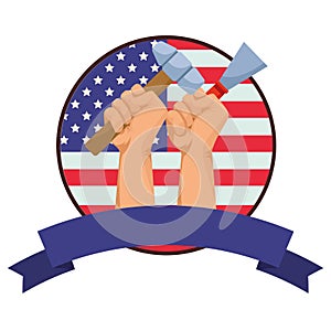 Construction workers hands holding tools