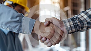 Construction Workers Handshake at Job Site