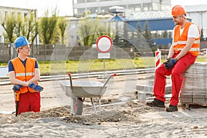 Construction workers having a break