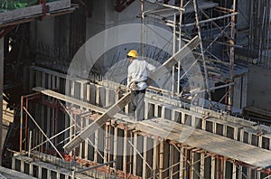 Construction workers at high-rise building