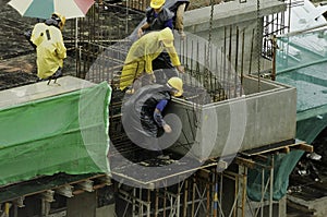 Construction workers at high-rise building