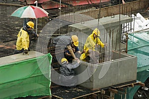 Construction workers at high-rise building