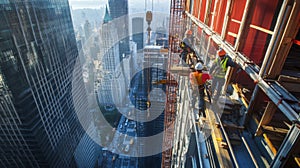 Construction Workers on a High-Rise Building in a City