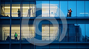 Construction Workers on a High-Rise Building at Dusk
