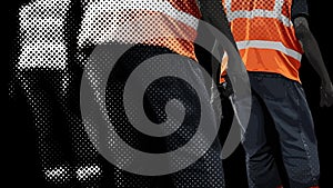 Construction Workers in High Visibility Vests on Black Background