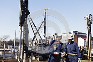 Construction workers inside building site