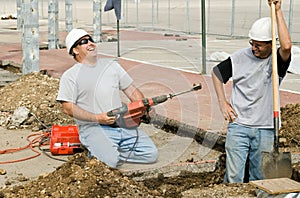 Construcción trabajadores sonriente 