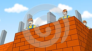 Construction workers laying bricks