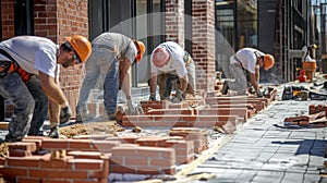 Construction Workers Laying Bricks on a New Building