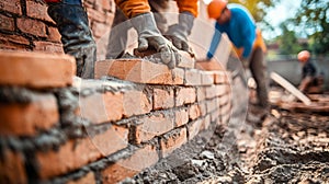 Construction Workers Laying Bricks on a Wall