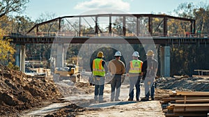 Construction Workers Observing Bridge Construction