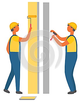 Construction Workers Painting and Drilling Walls