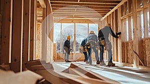 Construction Workers in a Partially Built House