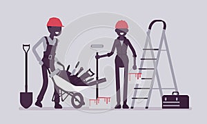 Construction workers with professional equipment