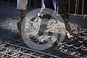 Construction workers pumping