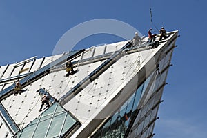 Construction workers on roof