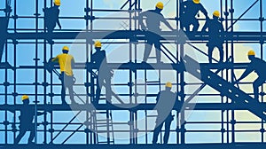 Construction Workers Working Together on Scaffolding