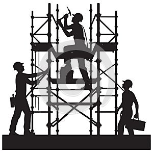 Construction Workers on Scaffolding Silhouette Illustration
