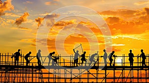 Construction Workers Silhouette at Sunset