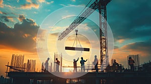 Construction Workers Silhouettes at Sunset