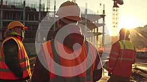 Construction Workers at Sunset. AI generated