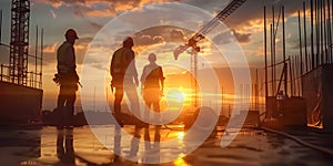 Construction workers at sunset background, Happy Labor Day - Ai Generated
