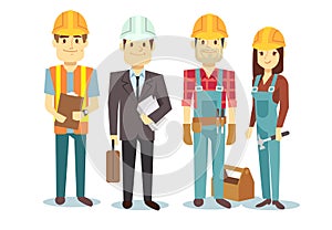 Construction workers team vector builder characters group