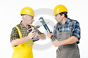 Construction workers with tools