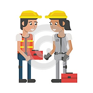 Construction workers with tools cartoons