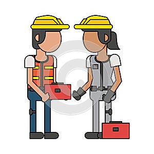 Construction workers with tools cartoons faceless