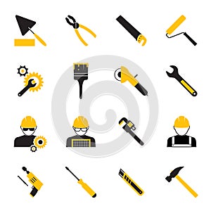 Construction Workers and Tools Icons