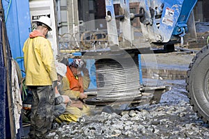 Construction workers working together