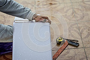 Construction works, cut the PVC panel