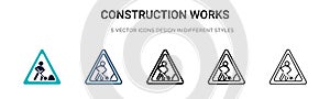 Construction works icon in filled, thin line, outline and stroke style. Vector illustration of two colored and black construction