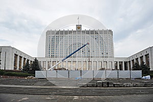 Construction works near the building of the House of the Government of the Russian Federation on Krasnopresnenskaya Embankment in