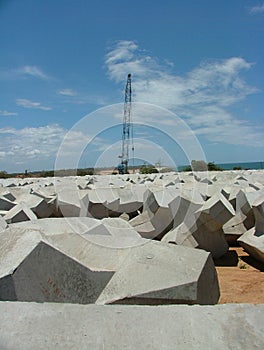 Construction works in Port of Hambantota, Sri Lanka