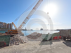 Construction works in Port of Malaga, Spain, Europe