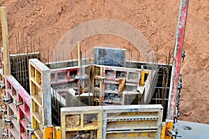 Construction works in preparation for the binding of reinforcement bars and concrete works.