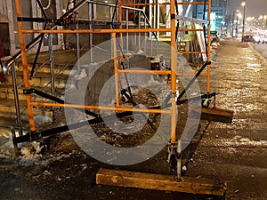 Construction works take place in winter at night