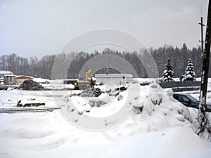 Construction Works Under Snowfall