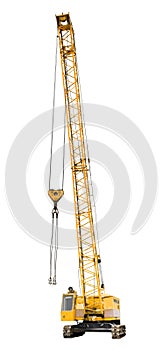 Construction yellow crawler crane isolated