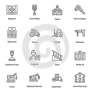 Constructional Vehicles Line Icons Pack